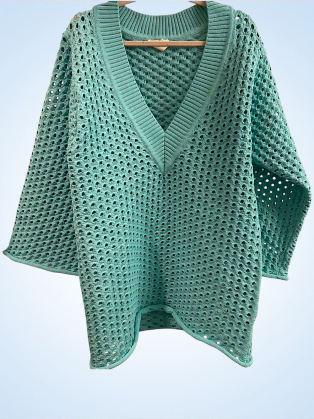 H&M Turquoise Hole Knit A Line Mini Dress / Swim Coverup - Size Medium NWOT - Picture 3 of 6